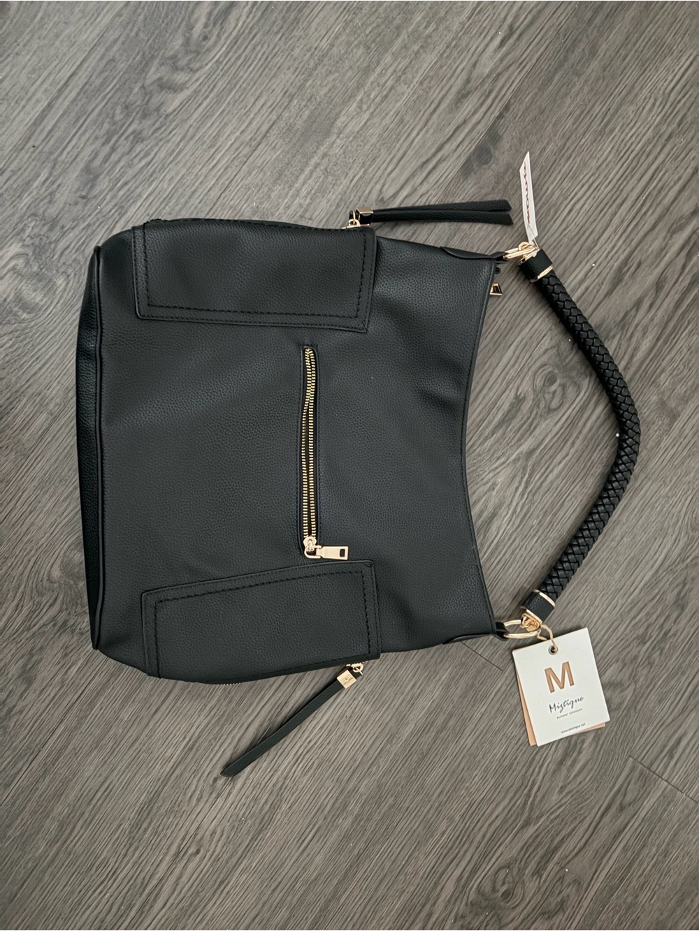 Miztique Black Faux Leather Shoulder Hobo with Braided Handle